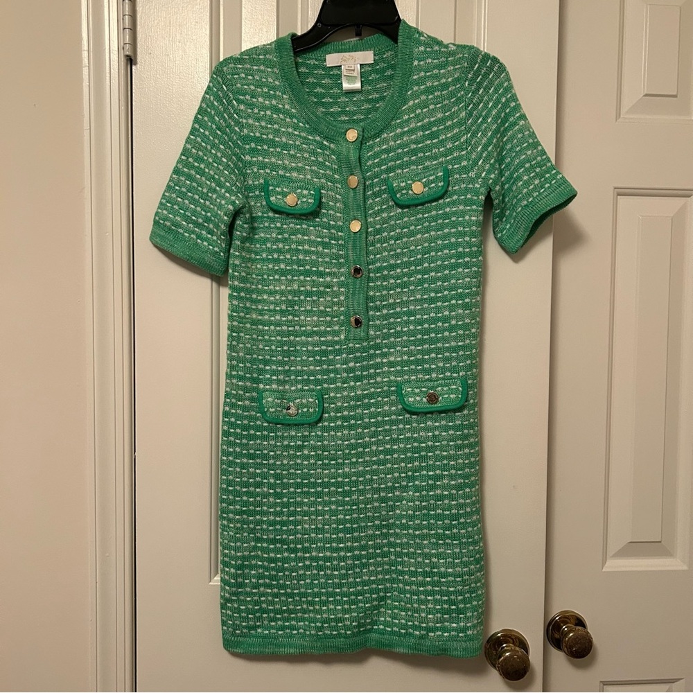 Lilly Pulitzer Theodorah Sweater Dress Fauna Green Metallic Marl Women’s Size XS - Picture 3 of 7